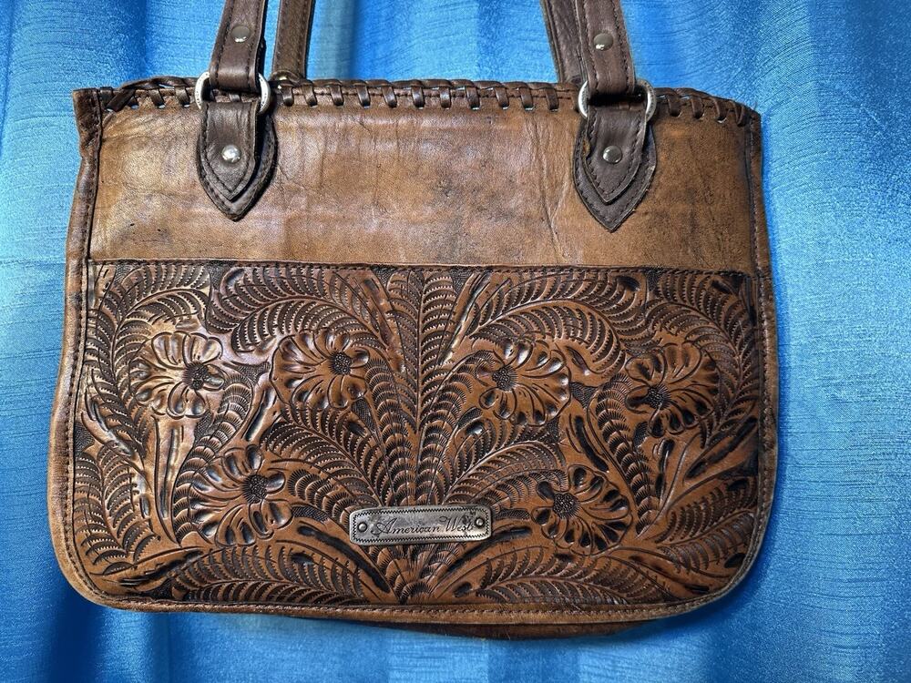 American West Tooled Leather Sacred Bird Tote Brown